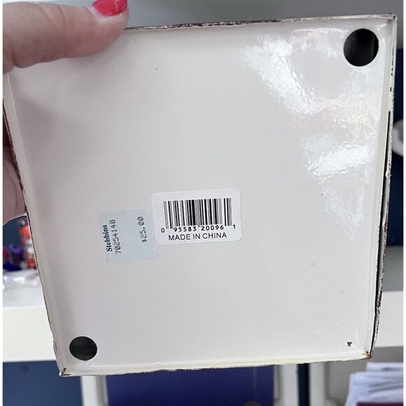 Vtg Hand Painted Green Yellow Striped Metal Toleware Planter Cache Pot Floral - Picture 5 of 6